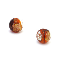 Mărgele de sticlă lampwork maro cu folie argintie și aurie, gaură 10 mm, 2 mm, lucrate manual - 2 bucăți