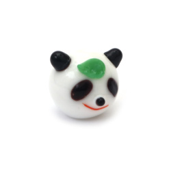 Mărgele de sticlă panda lucrate lampwork pictate 15x13 mm gaură 1.5 mm lucrate manual culoare alb