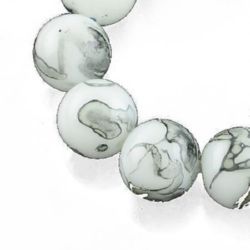 Наниз мъниста стъкло топче 8 мм дупка 1.5 мм рисувано бяло ~80 см ~104 броя