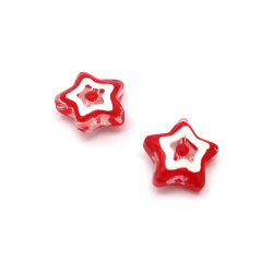 Mărgele de sticlă Stea lampwork pictată în alb și roșu 13x6 mm gaură 1.5 mm lucrate manual - 2 bucăți