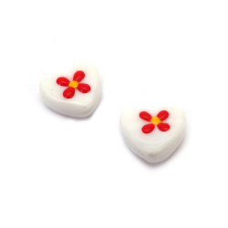 Handmade Lampwork Glass Beads – Heart-Shaped White with Hand-Painted Flower, 16x14x7 mm, 2 mm Hole – Set of 2
