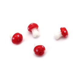 Handmade Lampwork Glass Beads – Mushroom-Shaped, White and Red Painted, 13x9 mm, 3 mm Hole – Set of 4