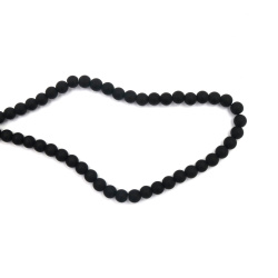 String of Glass Ball Beads / 6 mm,  Hole: 1 mm / Matte Black ~ 38 cm ~ 68 pieces