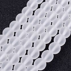Transparent frosted glass round beads strand for jewelry making and DIY fringes of beads 8 mm hole 1 mm  white ~ 40 cm ~ 52 pieces