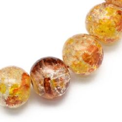 Naziz margele sticlă CRACK bila 8 ~ 9mm gaură 1 mm cu spray transparent galben ~ 108 bucăți