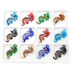 Pandativ din sticla Murano Seahorse 68x37x9 mm gaură 8 mm realizată manual MIX
