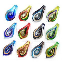 Pandantiv din sticlă de Murano 61x34x10 mm gaură 8 mm MIX realizată manual