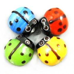 Glass Beads Lampwork ladybug 15x10 mm hole 1.5 ~ 2 mm MIX -5 pieces