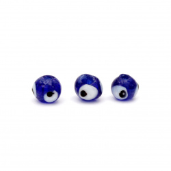 Glass Beads lampwork eye ball 8 ~ 9 mm hole 2 mm color blue -10 pieces