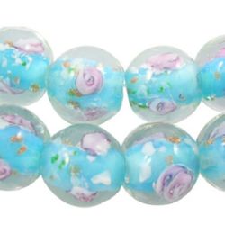 Sticla bilă cu coarde 12 mm gaură 2 mm albastru MURANO ~ 35 buc