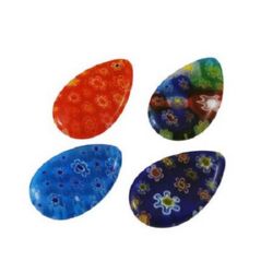 Sticla pandantiv Millefiori -Millefiori picătură 25x16x4 mm gaură 1 mm