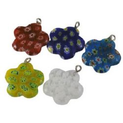 Sticla pandantiv Millefiori -Millefiori floare 21x4,5 mm gaură 2 mm