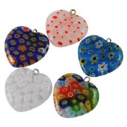 Pandantiv sticlă Millefiori -Millefiori inimă 20x20x5 mm gaură 2 mm