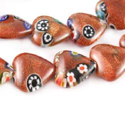 Perle de sticlă Milefiori inimă cu șnur 12x4,5 mm gaură 1 mm ~ 33 bucăți