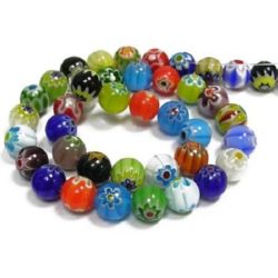 Mărgele din sticlă Milefiori sfera cu bile 8 mm gaură 1 mm ~ 38 bucăți