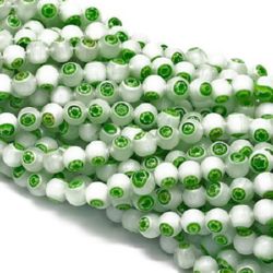 Наниз мъниста стъкло Лампуорк топче 8 мм дупка 1 мм цвят бяло и зелено ±48 броя