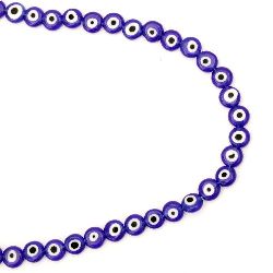 Coarde de sticlă monede lampwork sticlă 8x4 mm gaură 1 mm ochi albastru ~ 49 bucăți
