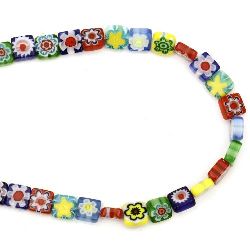 String margele sticlă Milefiori pătrat 8x8x4 mm gaură 1 mm ~ 50 bucăți