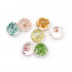 Clear round glass bead with real dried flowers 20x16mm mix