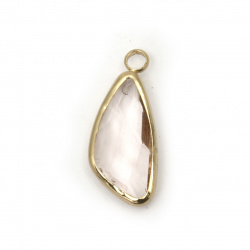 Clear glass pendant with metal frame, imitation Swarovski faceted figurine 22x10x4 mm pink