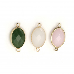 Connecting element imitation Swarovski, oval glass with metal frame, faceted 26x14x6 mm mix