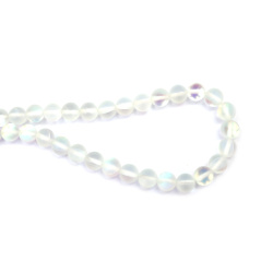 Strand of Glass Beads, 10 mm Round, 1 mm Hole, White Matte Rainbow Finish, ~38 Pieces