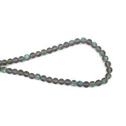 Strand of Glass Beads, 6 mm Round, 1 mm Hole, Gray Matte Rainbow Finish, ~65 Pieces