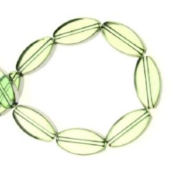 Glass Oval Galvanized Beads String for DIY Jewelry, Transparent, Green, 10x18x5 mm, Hole: 1.5 mm, 17 pieces
