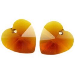 Tinted pendant crystal heart for jewelry making, brown 10x10x6 mm hole 1 mm