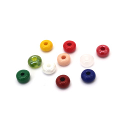 Γυάλινες χάντρες Lampwork – Σχήμα ροδέλας, 10 x 5 mm, Τρύπα 3 mm, ανάμεικτα χρώματα – 10 τεμάχια