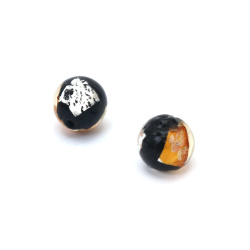 Handmade Lampwork Glass Beads – Ball-Shaped, Black with Silver and Gold Foil, 10 mm, 2 mm Hole – Set of 2