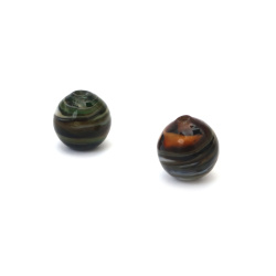 Handmade Lampwork Glass Beads – Ball-Shaped, Green-Brown Painted, 12 mm Diameter, 1 mm Hole – Set of 2