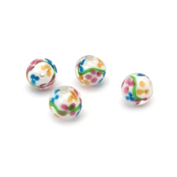 Mărgele de sticlă MURANO albe, 12 mm, gaură 1 mm - 2 bucăți