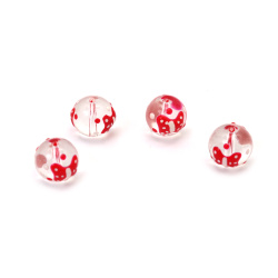 Handmade Lampwork Glass Beads, Embossed Ball Shape, Transparent with Ribbon, 12mm, 1mm Hole – Set of 2