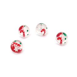 Handmade Lampwork Glass Beads, Embossed Ball Shape, Transparent with Christmas Motif,  12mm, 1mm Hole – Set of 2