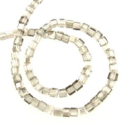 Șir margele cub de sticlă 4x4x4 mm gaură 1 mm fațetă gri ~ 100 bucăți