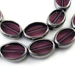 Șirag de mărgele din sticlă ovală 11x8x4 mm gaură 1 mm galvanizat violet ~ 26 bucăți