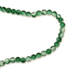 Γυάλινες στρόγγυλες χάντρες CRACK 8mm Τρύπα 1.3 ~ 1.6mm Διαφανές / Πράσινο ~ 100 τεμάχια