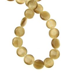 Glass Beads Strand, Cat's Eye, Coin, Brown, 10x3 mm, Hole: 1 mm ~ 40 pieces
