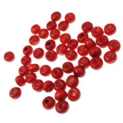 Wooden round bead for decoration 4x5 mm hole 1.5 mm red - 50 grams ~ 1000 pieces