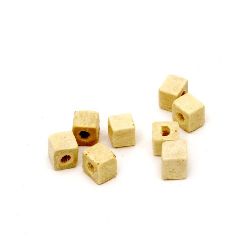 Margele forma  cub de lemn 5x5 mm gaură 1 mm culoare lemn -20 grame ~ 210 bucăți