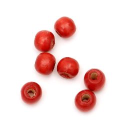 Wood beads, Round, Red, 9x11mm,  50 grams