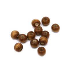 Wooden round bead for decoration 9x10~11 mm hole 4 mm light brown - 50 grams ~ 150 pieces