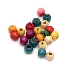 Wooden round bead for decoration 9x10~11 mm hole 4~5mm mixed colors - 50 grams ~ 150 pieces