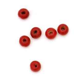 Wooden round bead for decoration 6x7 mm hole 2~3 mm red - 50 grams ~ 450 pieces