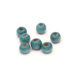 Wood beads, Round, light blue, 9x11mm, hole 4mm, 50grams
