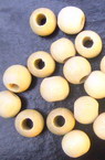 Wood beads, Round, white, 7x8 mm,  hole 3 mm - 50 grams