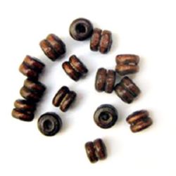 Wooden bead,  cylinder, 2 edges, 6x5 mm, hole 2 mm, dark brown - 20 grams ± 280 pieces