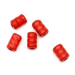 Wooden cylinder bead for decoration with 3 edges 10x6 mm hole 3 mm red - 20 grams ~ 15 pieces