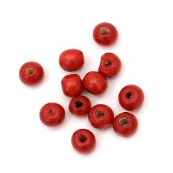 Wooden round bead for decoration 7x8 mm hole 2~3 mm red - 50 grams ~ 300 pieces